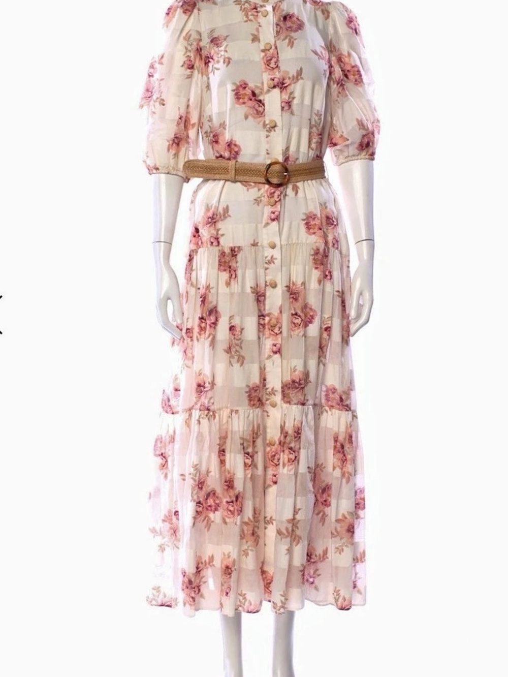 Zimmermann Rosa Striped Midi Dress Floral Midi Dress Pink & Cream